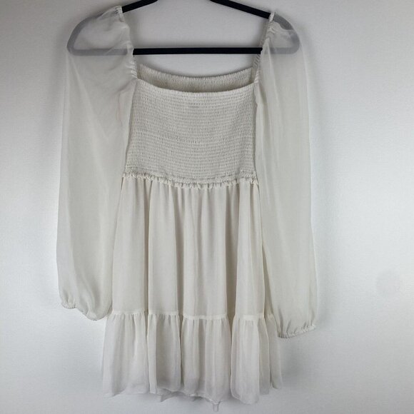 Aritzia Wilfred Womens Dress Size S Cream Smocked Puff Sheer Sleeve Tiered - Picture 8 of 11